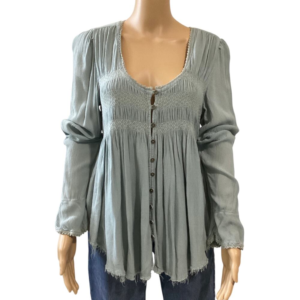 Free People bohemian distressed hem Romantic Cottagecore size M sage green